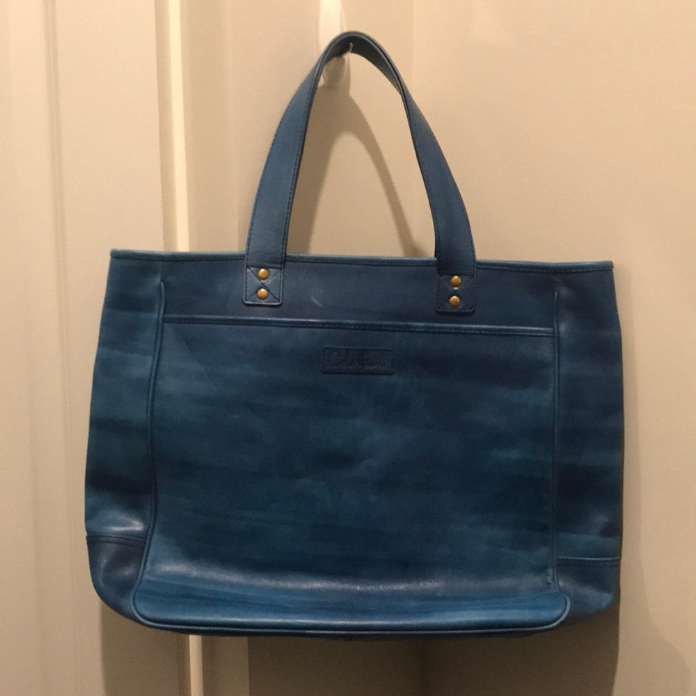 Cole Haan Genuine Leather Hand Painted Blue Tote